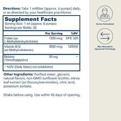 Liposomal B-12 Folate TMG - Liquid Spray (1 FL OZ/ 30 Servings)