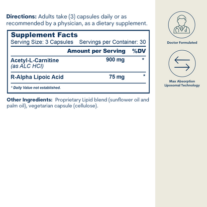 Liposomal ALC and R-ALA - Capsules (90 Count/ 30 Servings)